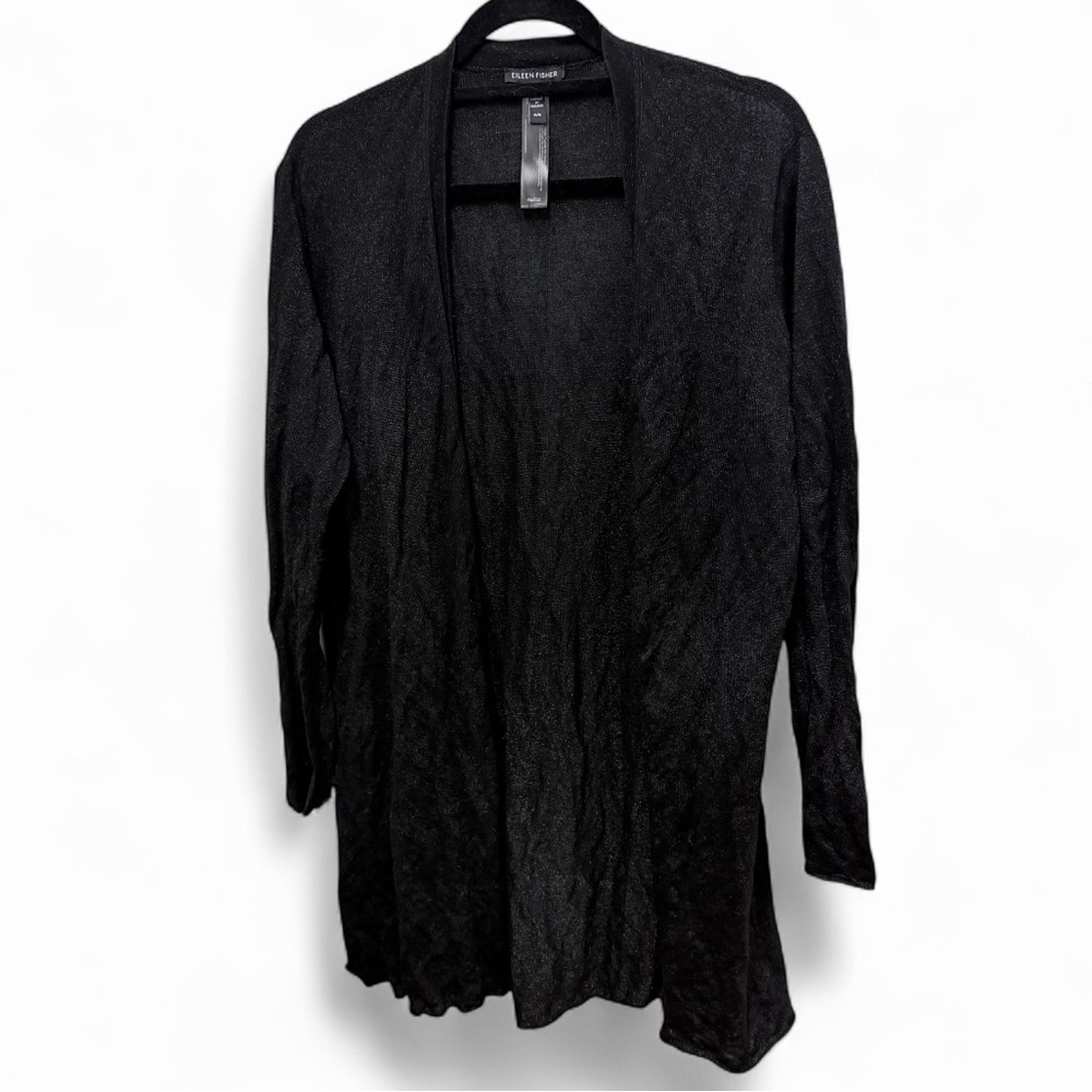 Eileen Fisher Black & Silver Open Front Cardigan size medium